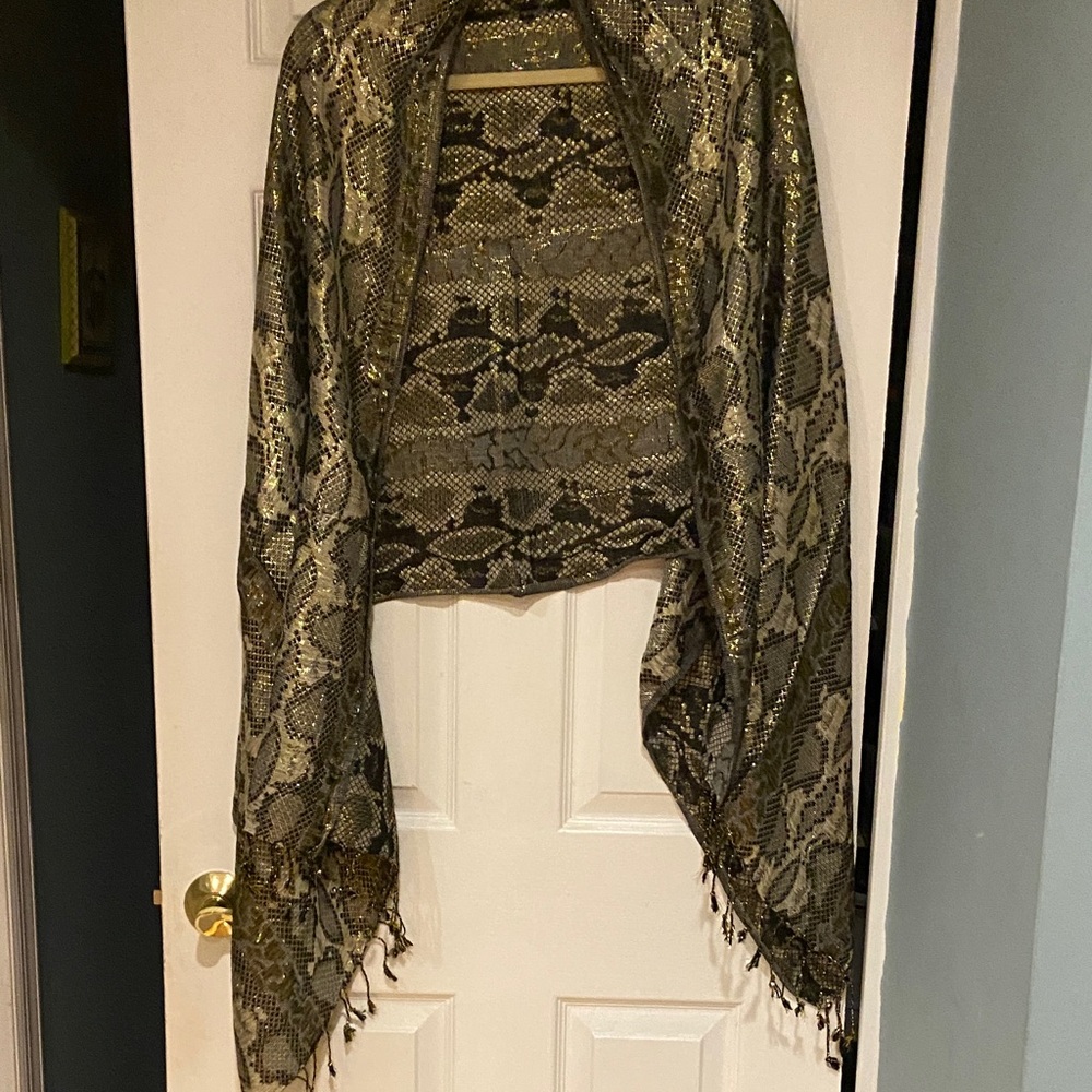 Snake Print Fringe Shawl